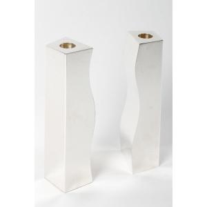 D. Garrido - Pair Of Candlesticks In Sterling Silver Constructivism 20th