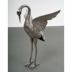 Heron In Solid Silver, Spain 20th Century