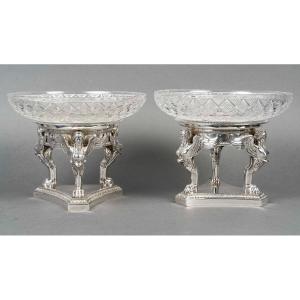 Gustave Odiot – Pair Of Silver And Baccarat Crystal Cups, 19th Century