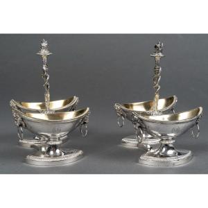 Jean-charles Cahier Pair Of Double Salt Cellars In Solid Silver, 1st Empire Period