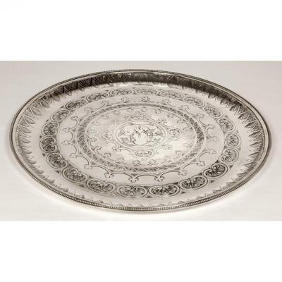 Orfèvre Cartier A Paris - Round Tray 50 Cm In Sterling Silver Early Twentieth