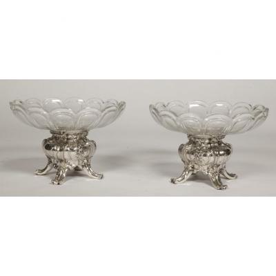  Orfèvre Gustave Odiot - Paire De Coupes En Argent Massif Et Cristal Baccarat