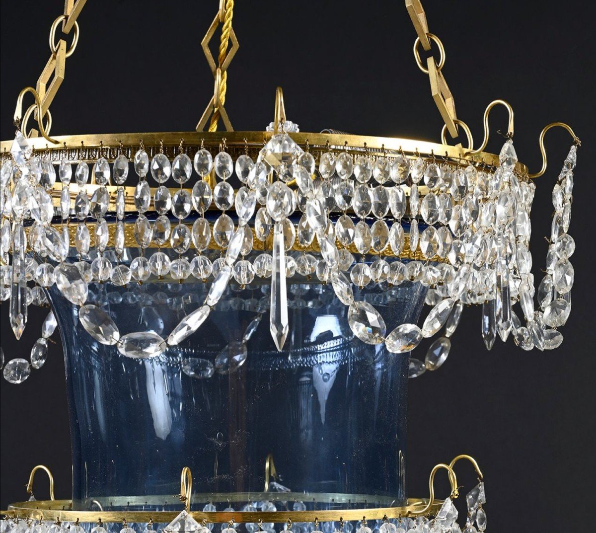 Russian Hall Lantern In Blue Glass, Crystal And Gilt Bronze. 18th Century (st. Petersburg) -photo-4