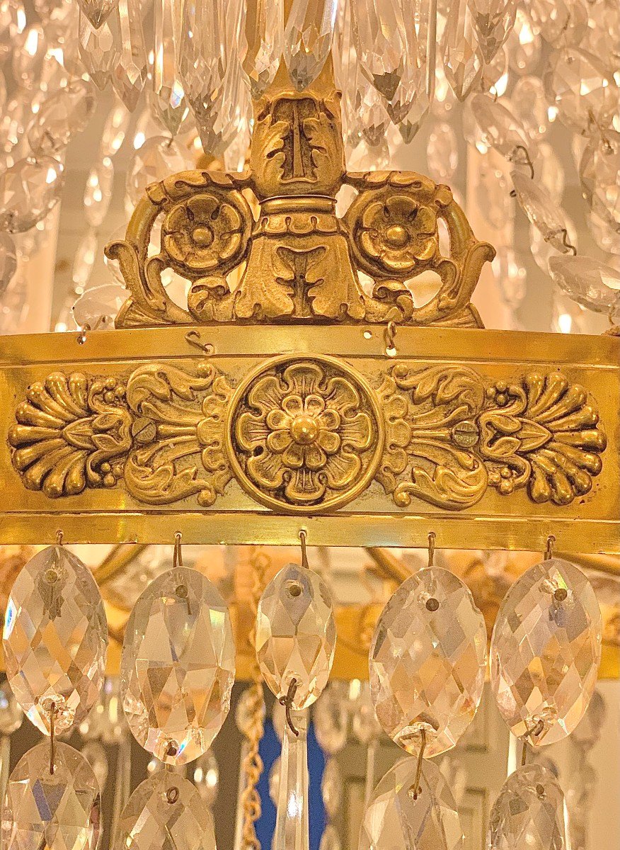 Empire " Montgolfière " Chandelier In Gilt Bronze, Brass And Crystal - 19th Century-photo-2