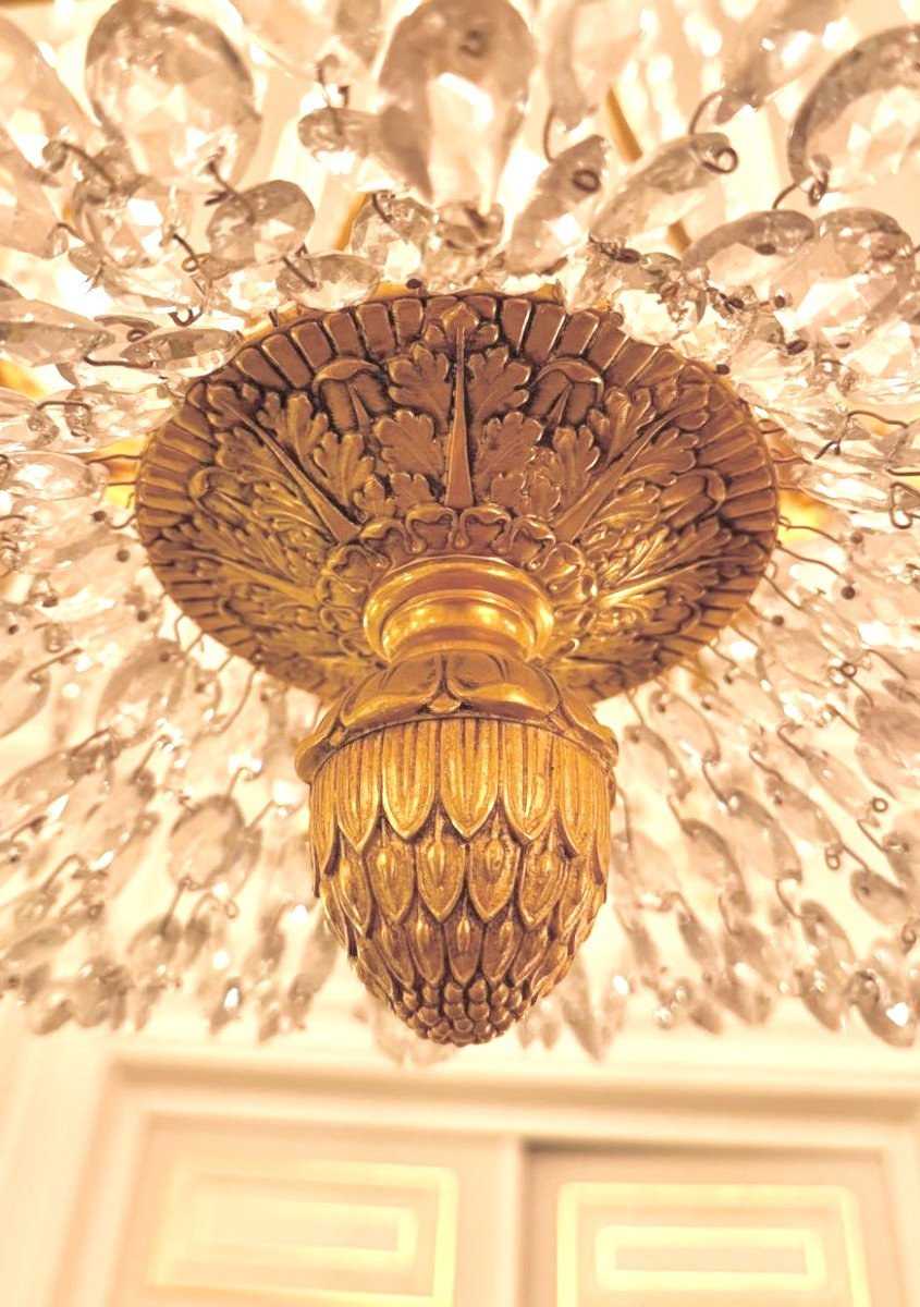 Empire " Montgolfière " Chandelier In Gilt Bronze, Brass And Crystal - 19th Century-photo-4