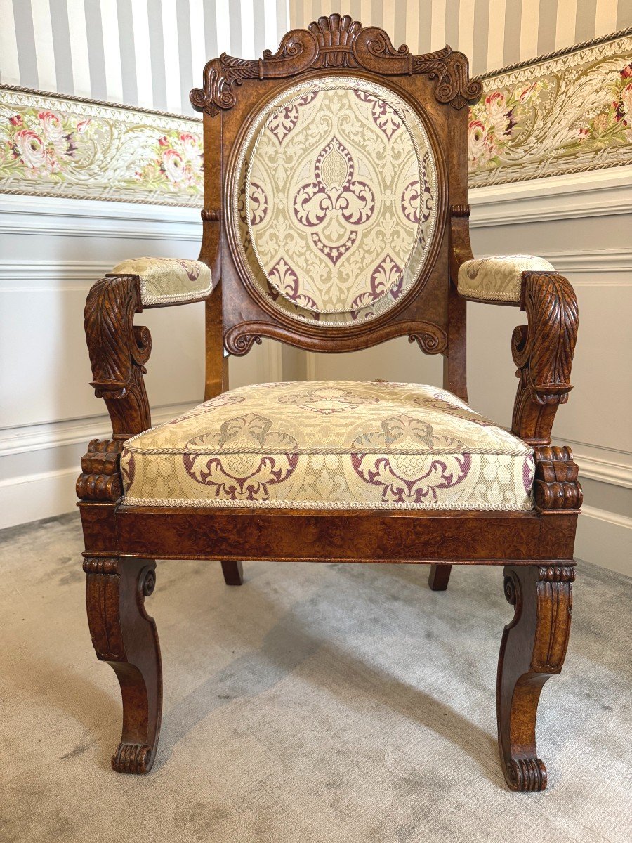 Paire De Fauteuils d'Apparat En Loupe - Vers 1830-photo-3