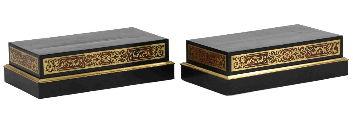 Pair Of Rectangular Boulle Style Marquetry Bases - 19th Century