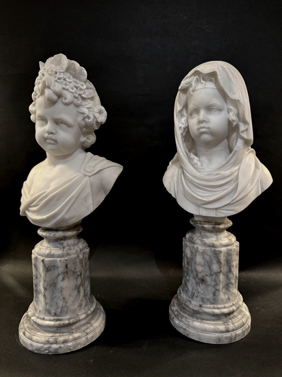 Pair Of White Marble Child Busts – Late 18th Century.-photo-2