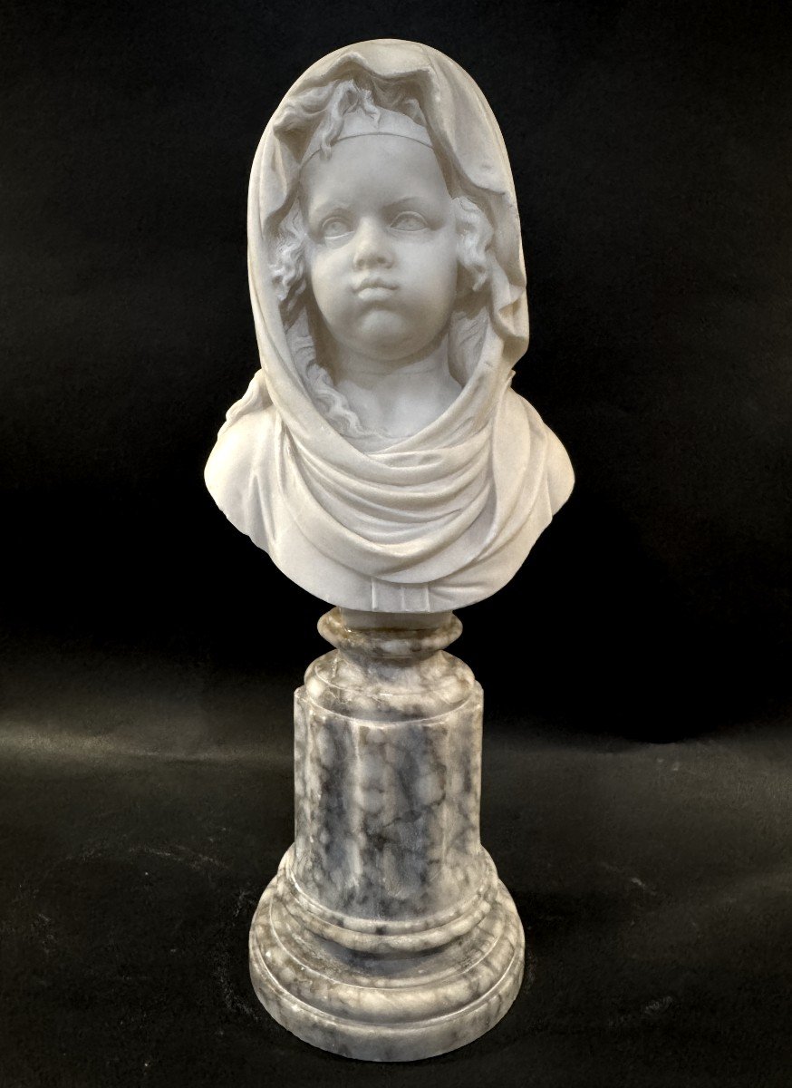 Pair Of White Marble Child Busts – Late 18th Century.-photo-5