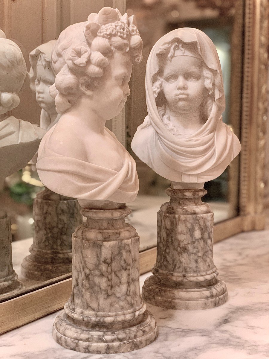 Pair Of White Marble Child Busts – Late 18th Century.