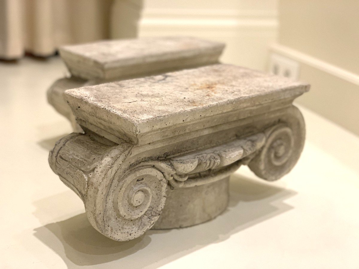 Pair Of Ionic Style Plaster Half Capitals – 19th Century-photo-2