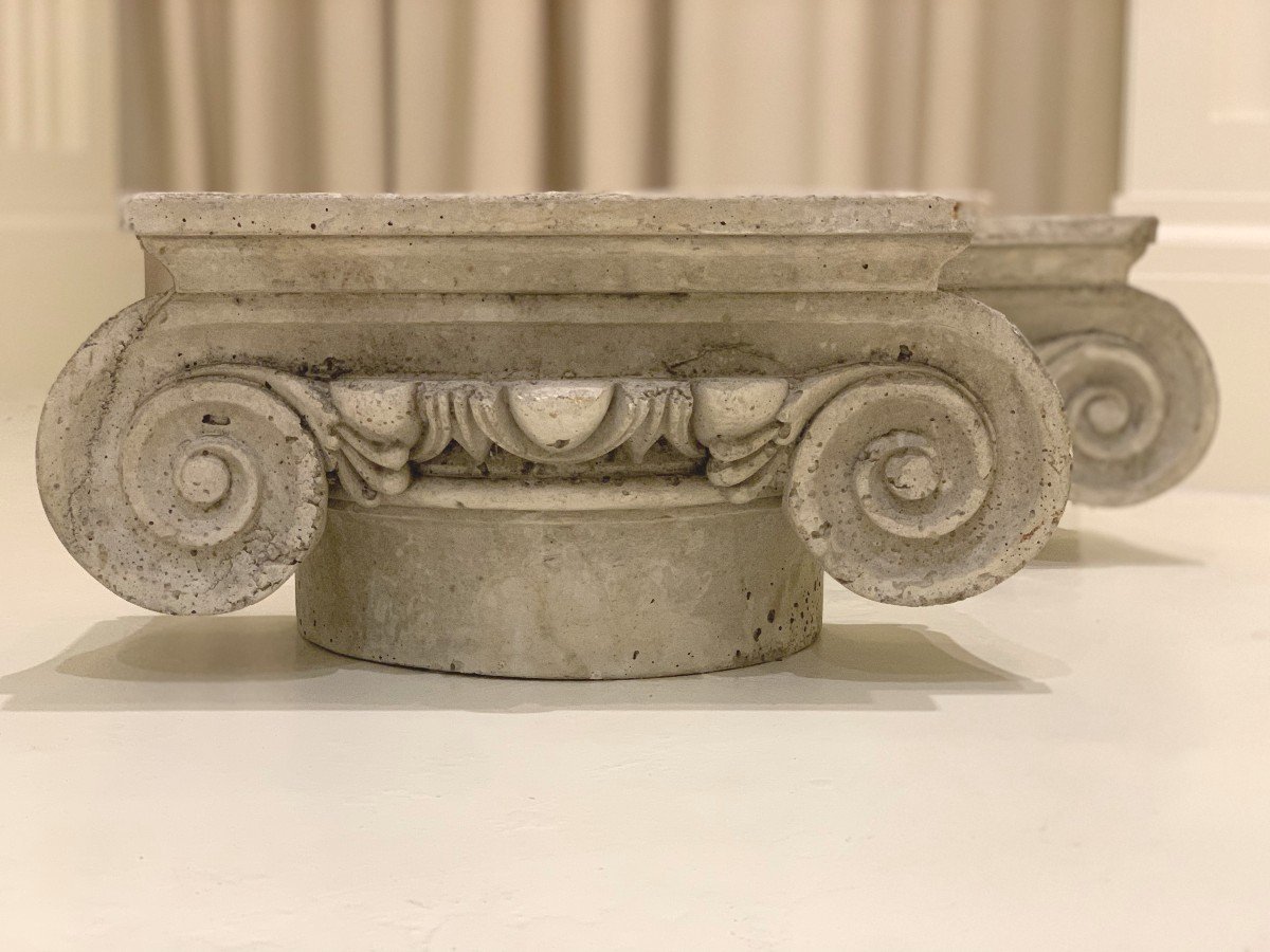 Pair Of Ionic Style Plaster Half Capitals – 19th Century-photo-4