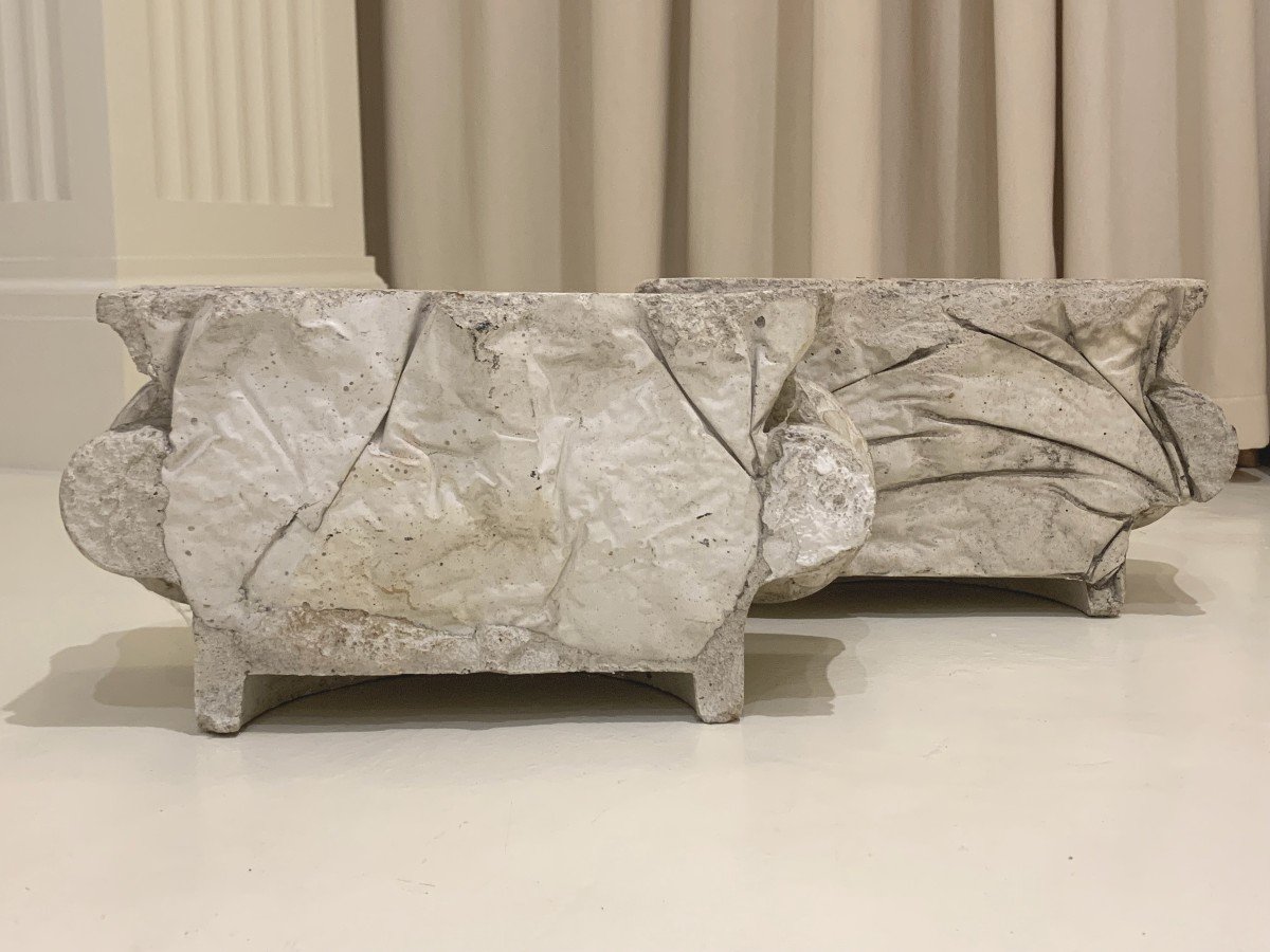 Pair Of Ionic Style Plaster Half Capitals – 19th Century-photo-3