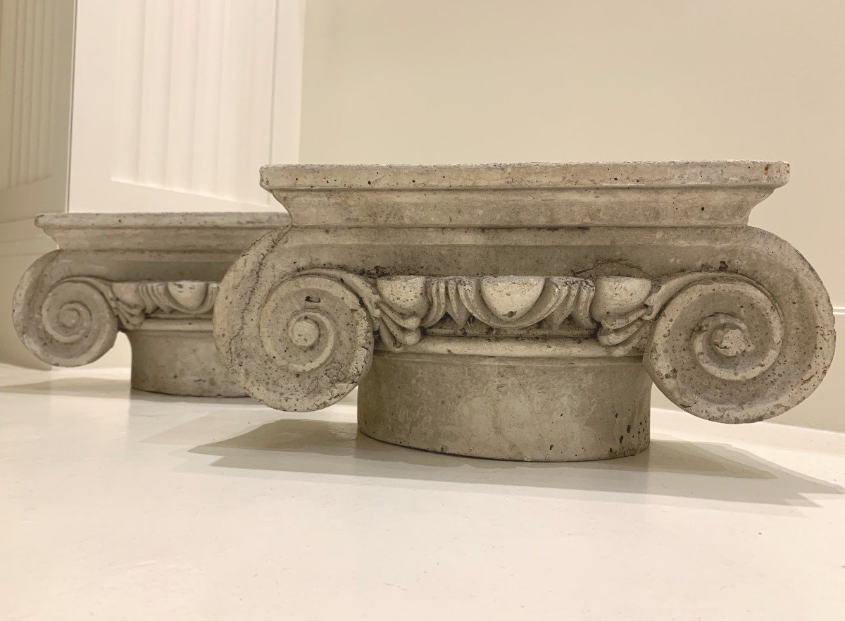 Pair Of Ionic Style Plaster Half Capitals – 19th Century-photo-6