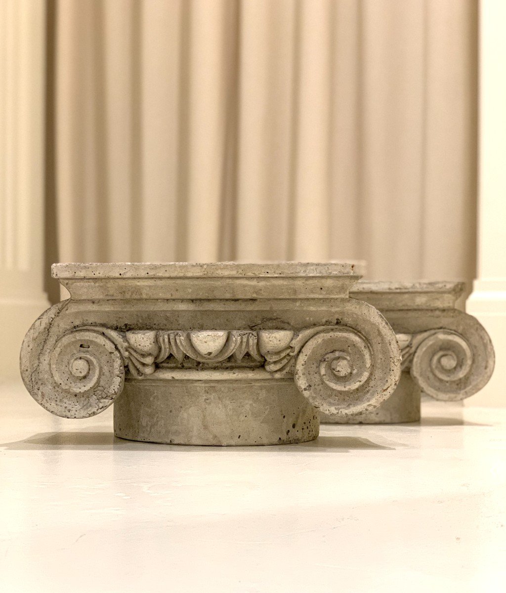 Pair Of Ionic Style Plaster Half Capitals – 19th Century