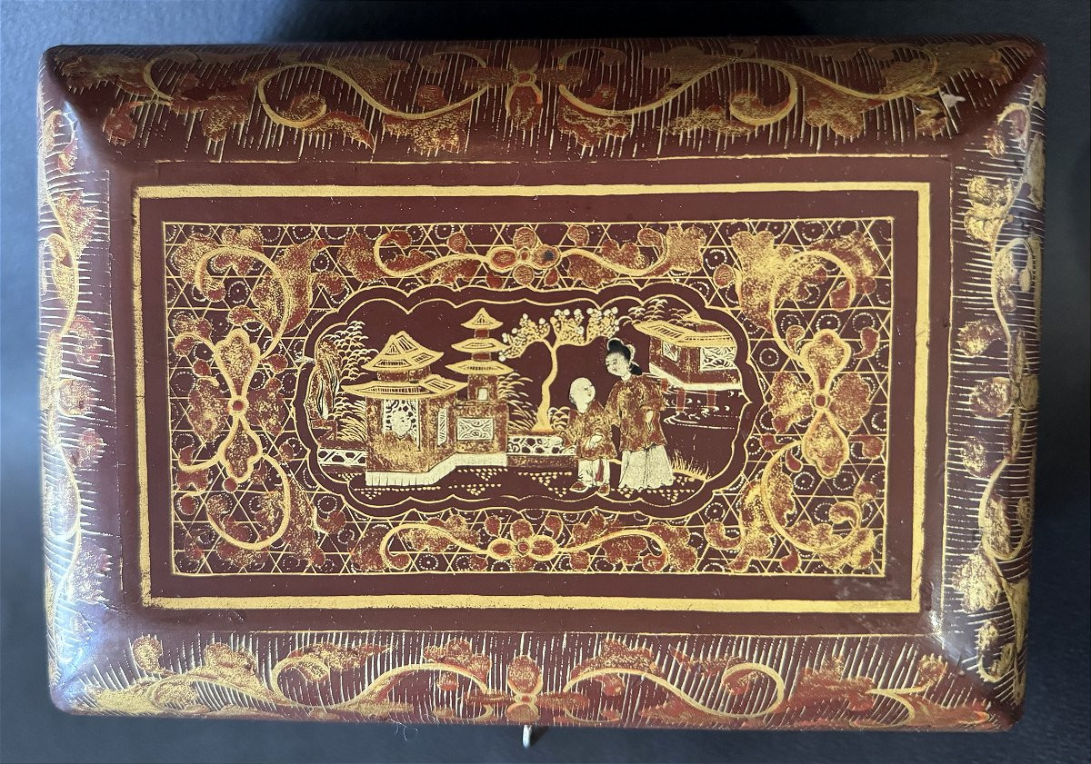 Boite / Coffret Laqué Rouge De Chine – 19e Siècle-photo-6