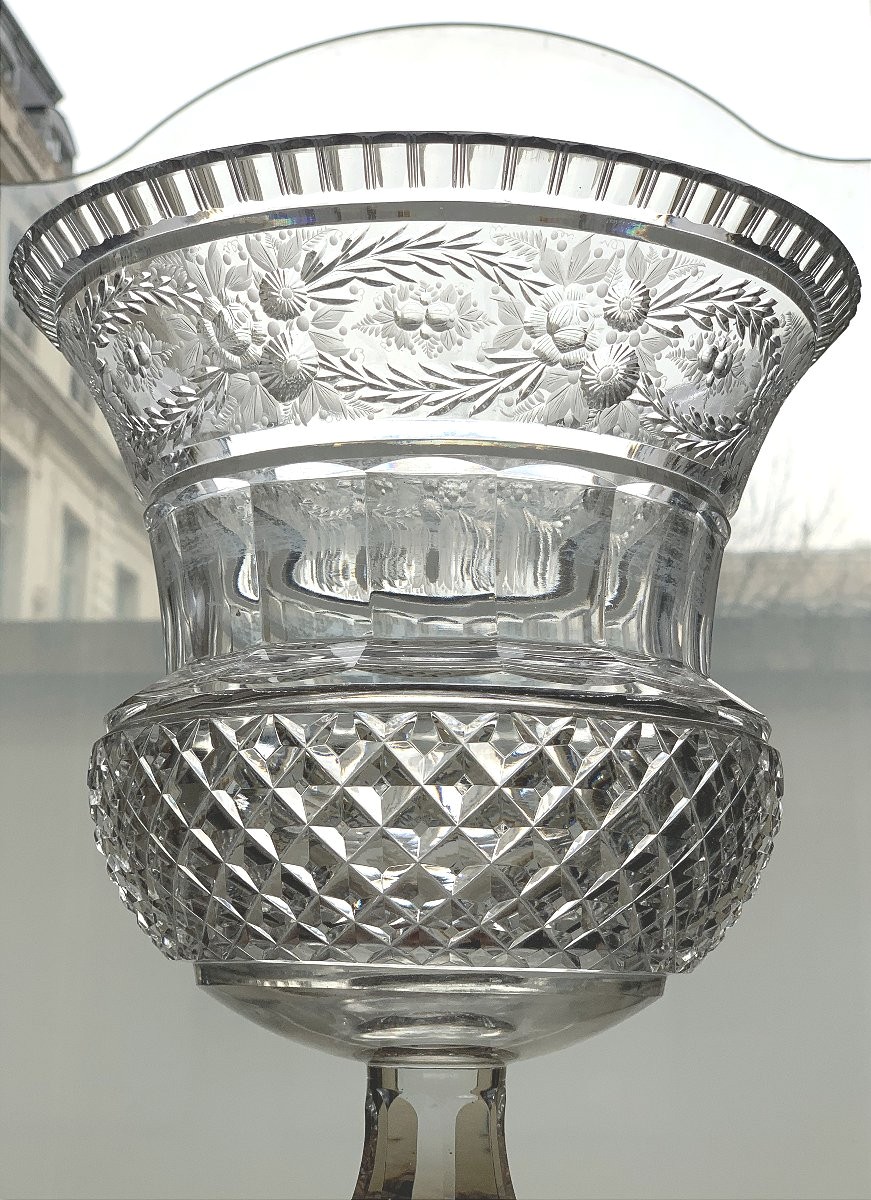 Medici-shaped Glass Vase With Floral Decoration – 19th Century-photo-5