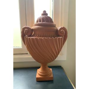 Pair Of Covered Terracotta Pots / Urns / Vases