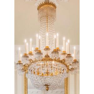 Empire " Montgolfière " Chandelier In Gilt Bronze, Brass And Crystal - 19th Century