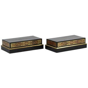 Pair Of Rectangular Boulle Style Marquetry Bases - 19th Century