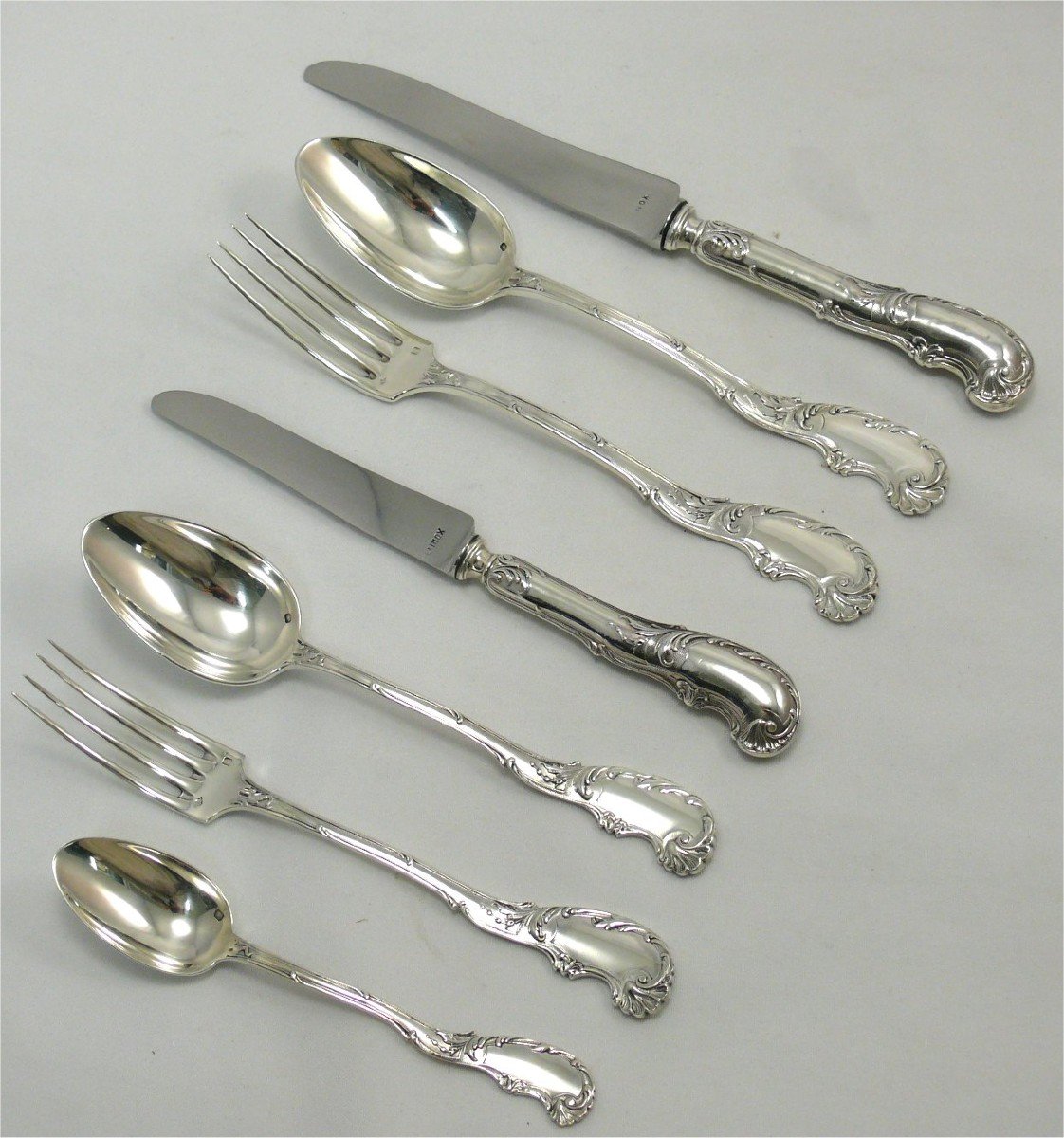 Minerva Silver Cutlery Set Of 84 Pieces, Louis XV Style, Armand Frénais, Knives, Boxes.-photo-2