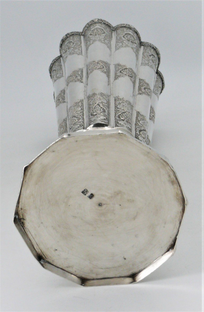 Large Kadjar/qadjar Vase Sterling Silver, Chased Repoussé, 19th Century, Persia.-photo-3
