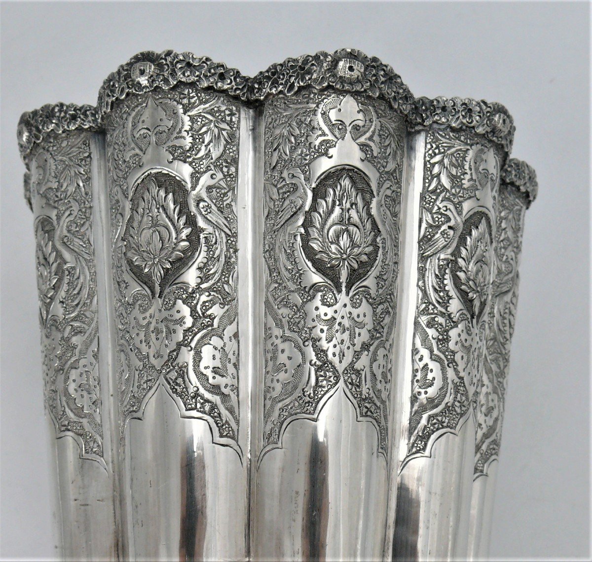 Large Kadjar/qadjar Vase Sterling Silver, Chased Repoussé, 19th Century, Persia.-photo-5