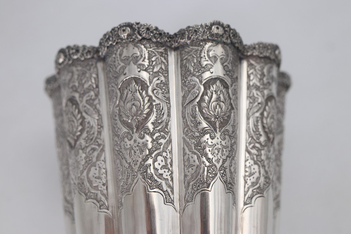 Large Kadjar/qadjar Vase Sterling Silver, Chased Repoussé, 19th Century, Persia.-photo-7