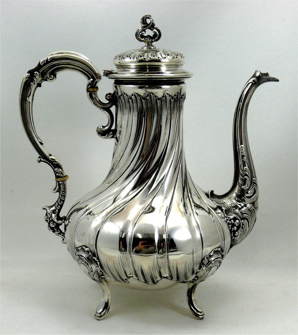 Verseuse/théière XIXe, Argent Minerve, Style Louis XV, Parfait état, 633g.-photo-2