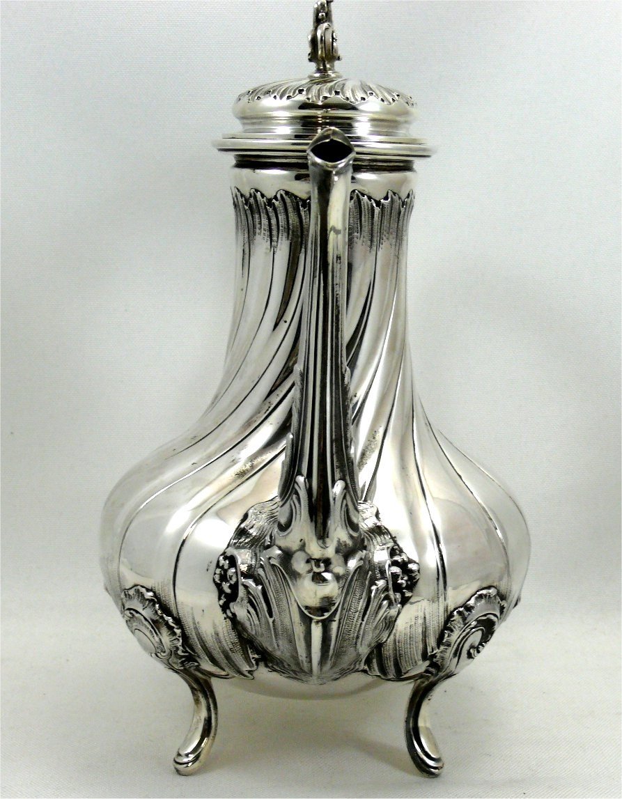 Verseuse/théière XIXe, Argent Minerve, Style Louis XV, Parfait état, 633g.-photo-3