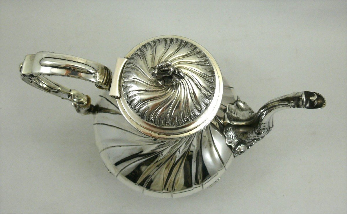 Verseuse/théière XIXe, Argent Minerve, Style Louis XV, Parfait état, 633g.-photo-4