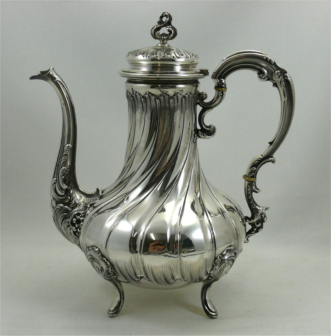 Verseuse/théière XIXe, Argent Minerve, Style Louis XV, Parfait état, 633g.-photo-1