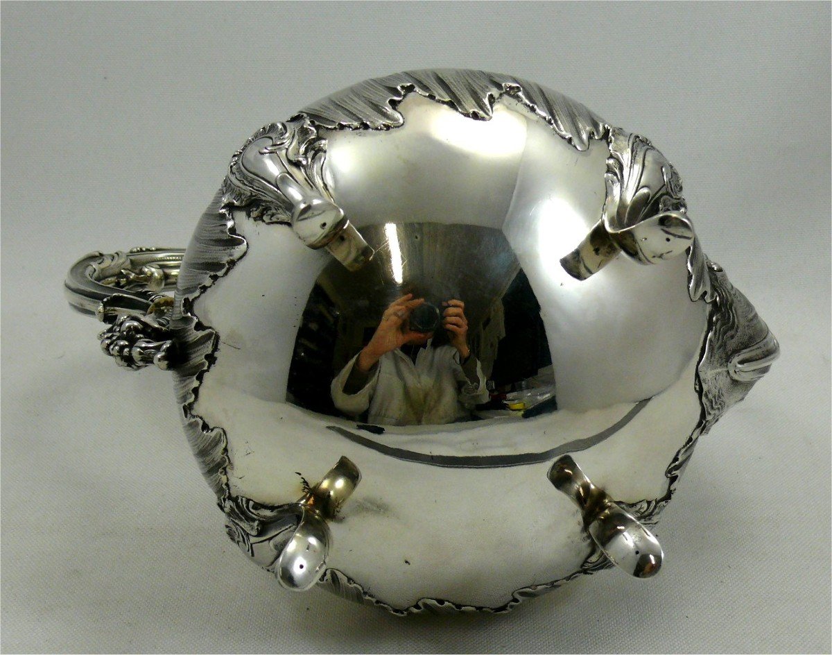 Verseuse/théière XIXe, Argent Minerve, Style Louis XV, Parfait état, 633g.-photo-4