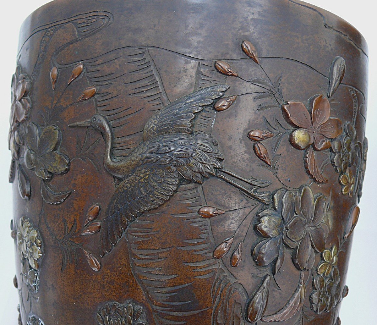 Paire De Vases En Bronze Incrusté, Japon, époque Meiji, XIX°, Excellent état.-photo-2