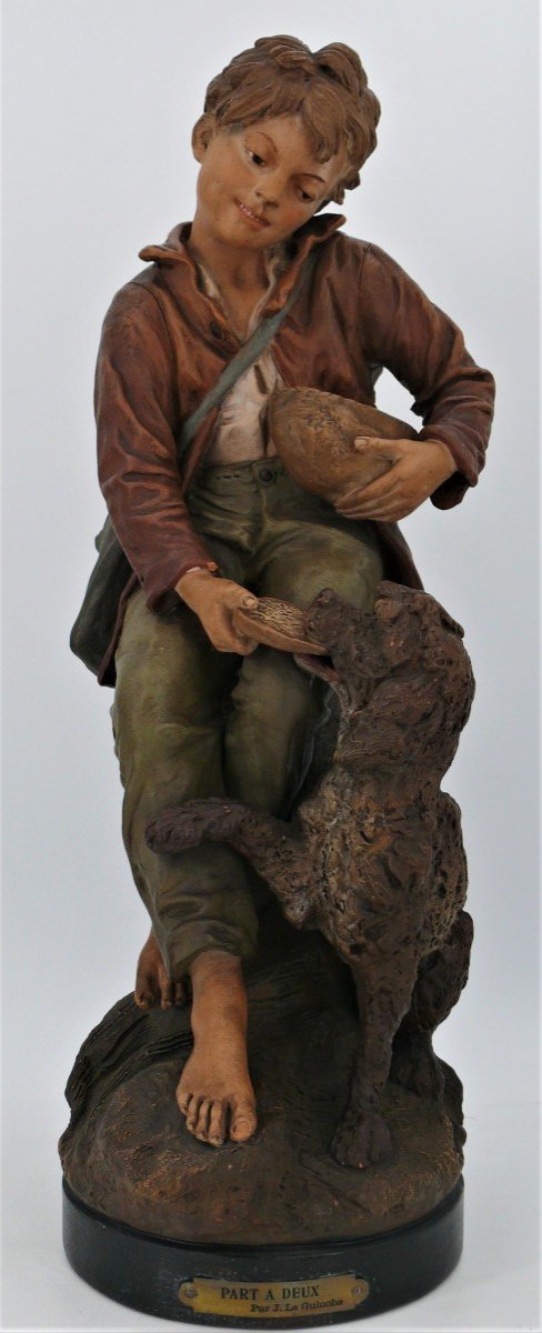 Joseph Le Guluche, Terre Cuite, XIXe, "part à Deux", 48 Cm, Excellent état.