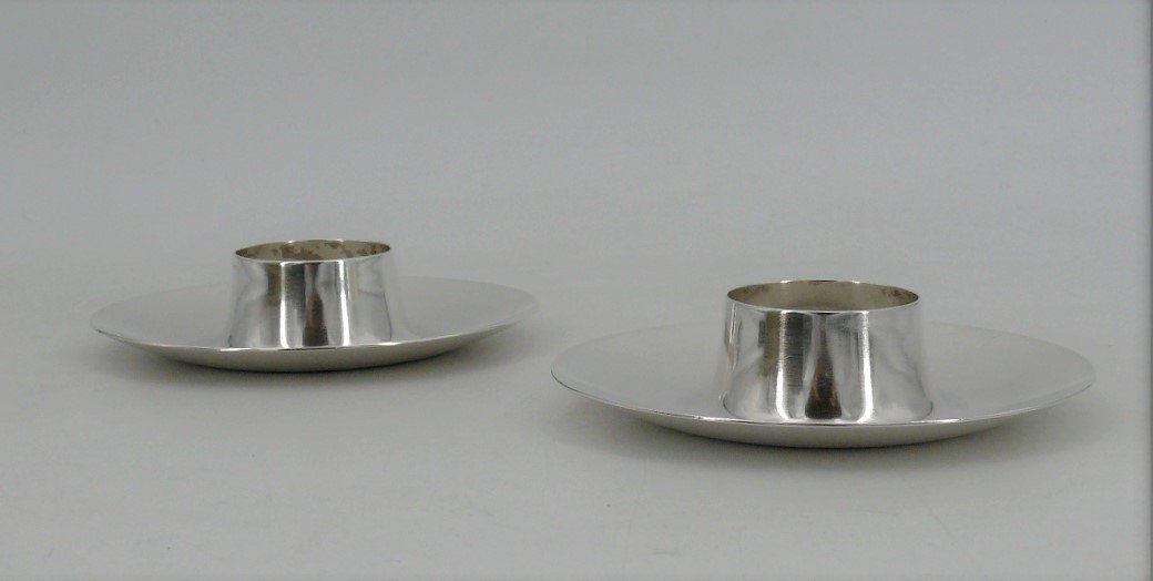 Christofle, Rare Pair Of Gemini Egg Cups, Silver Metal, Original Cardboard.-photo-4