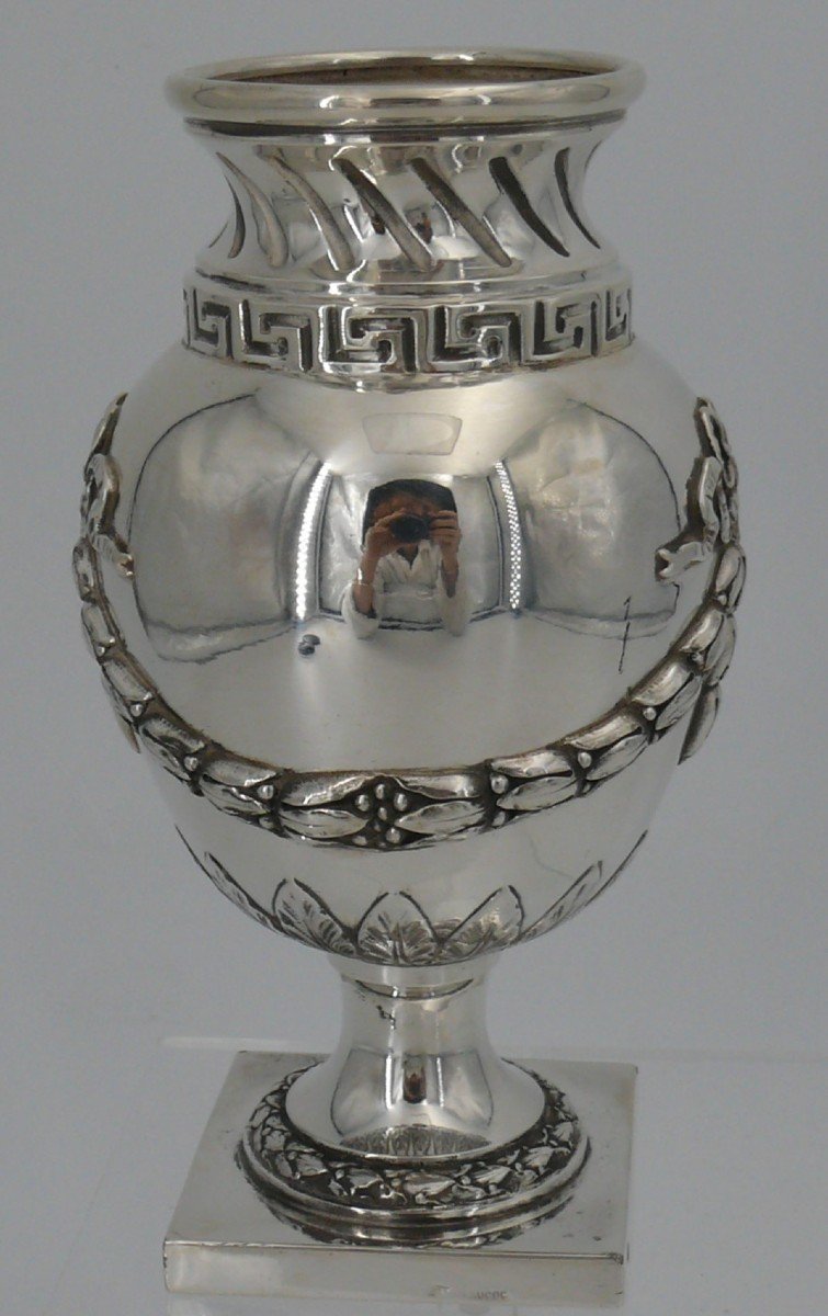 Vase En Argent Massif Minerve De Style Louis XVI, André Aucoc, 14 Cm-photo-2