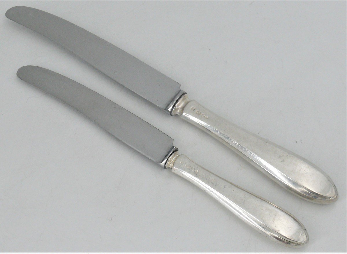 24 Silver Knives, Netherlands, Kemper & Begeer, 12 Table + 12 Dessert, Art Deco.-photo-2