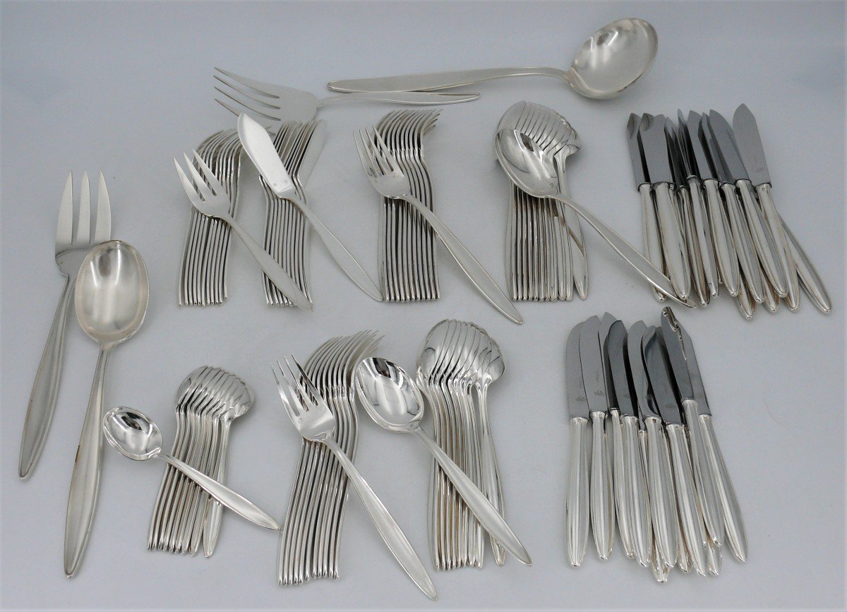 Saint Médard, 108-piece Cutlery Set With Knives, Design/vintage, Silver Metal.-photo-2