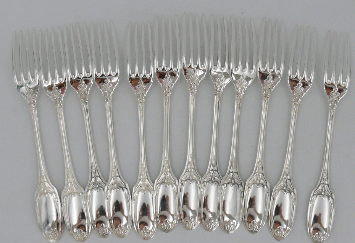 Christofle Model Marie Antoinette, 12 Entremets/dessert Cutlery, 24 Pieces.-photo-3