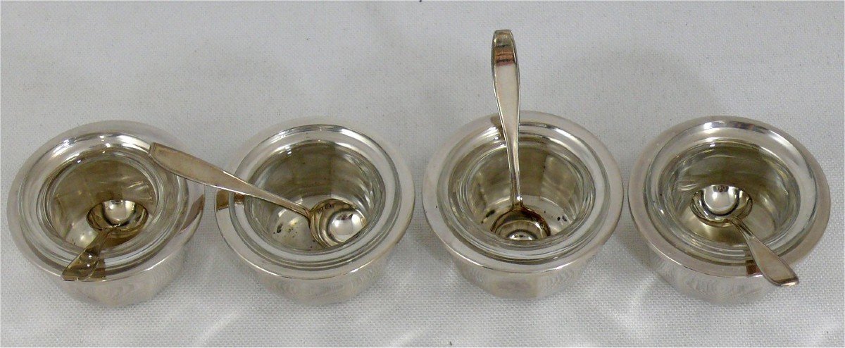 4 Salt Cellars/salt Cellars In Sterling Silver, Art Deco, Original Box, In Perfect Condition.-photo-1