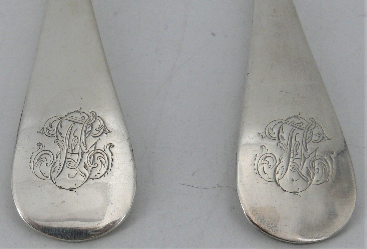 Salad Serving Cutlery, 2 Pieces In Sterling Silver Minerva, Vermeil, 268 G Excellent Condition.-photo-3