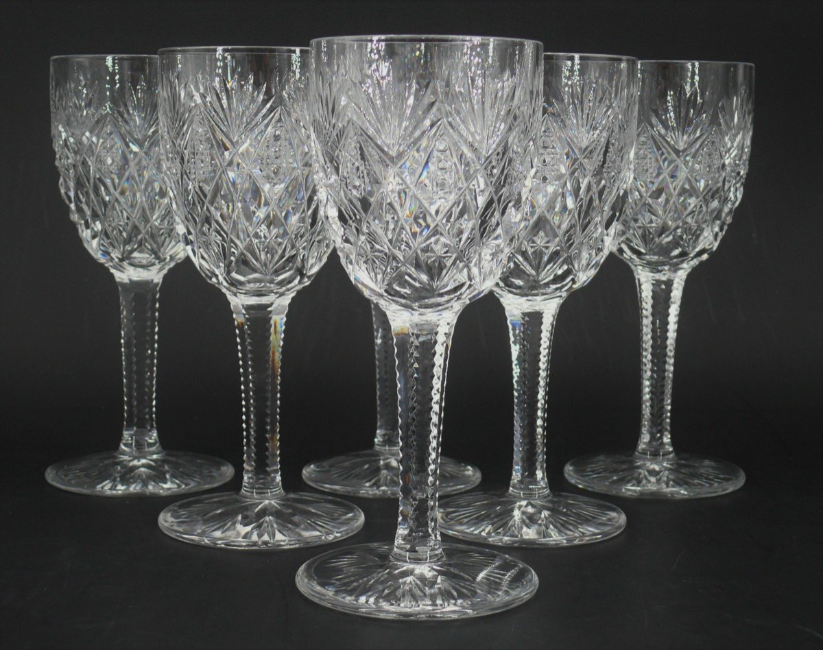 Saint Louis Florence Model, 6 Wine Glasses, Crystal, 16.4 Cm, Perfect Condition.-photo-7