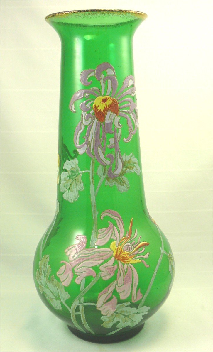 Legras, Vase With Polychrome Floral Enameled Decor, 36 Cm, Perfect Condition