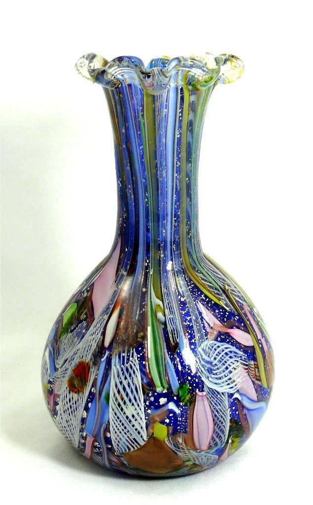 Vase Dino Martens, Tutti Frutti, Murano, 22,4 Cm, Bleu, Excellent état.