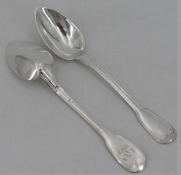5 Dessert/dessert Spoons, 18.2 Cm, Old Sterling Silver, Filet Model.-photo-2