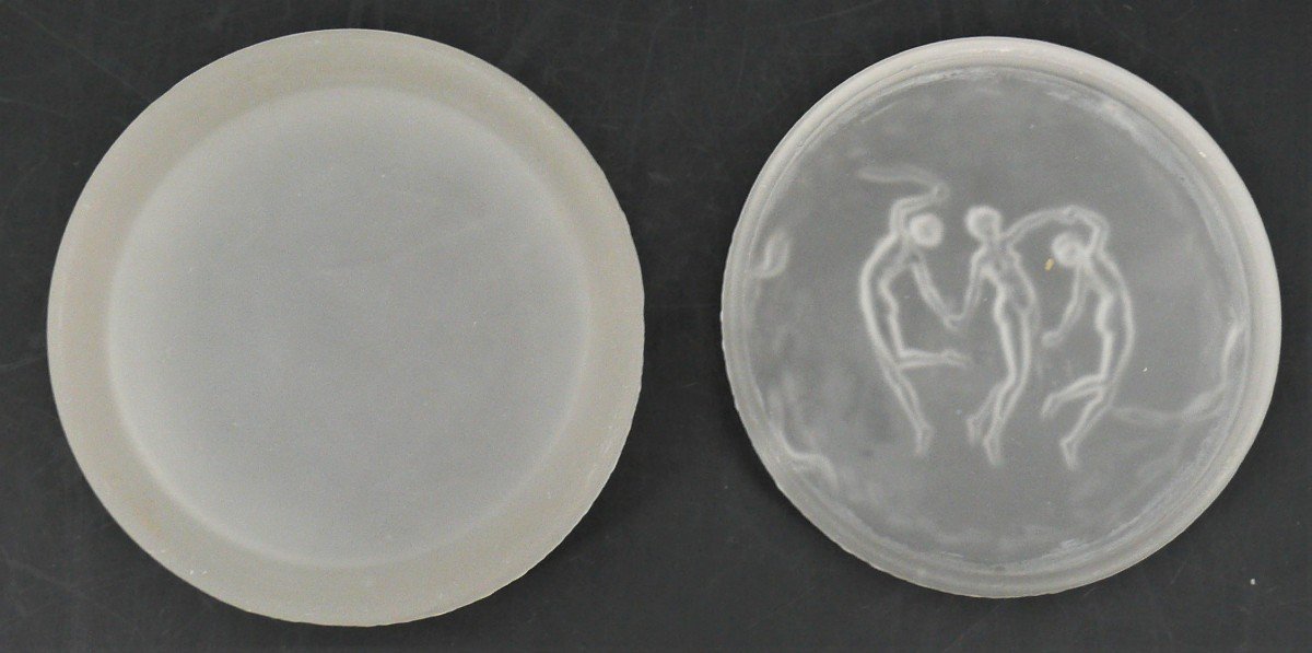 René Lalique For d'Orsay, Box/powder Compact, 3 Figurines, Signed.-photo-4