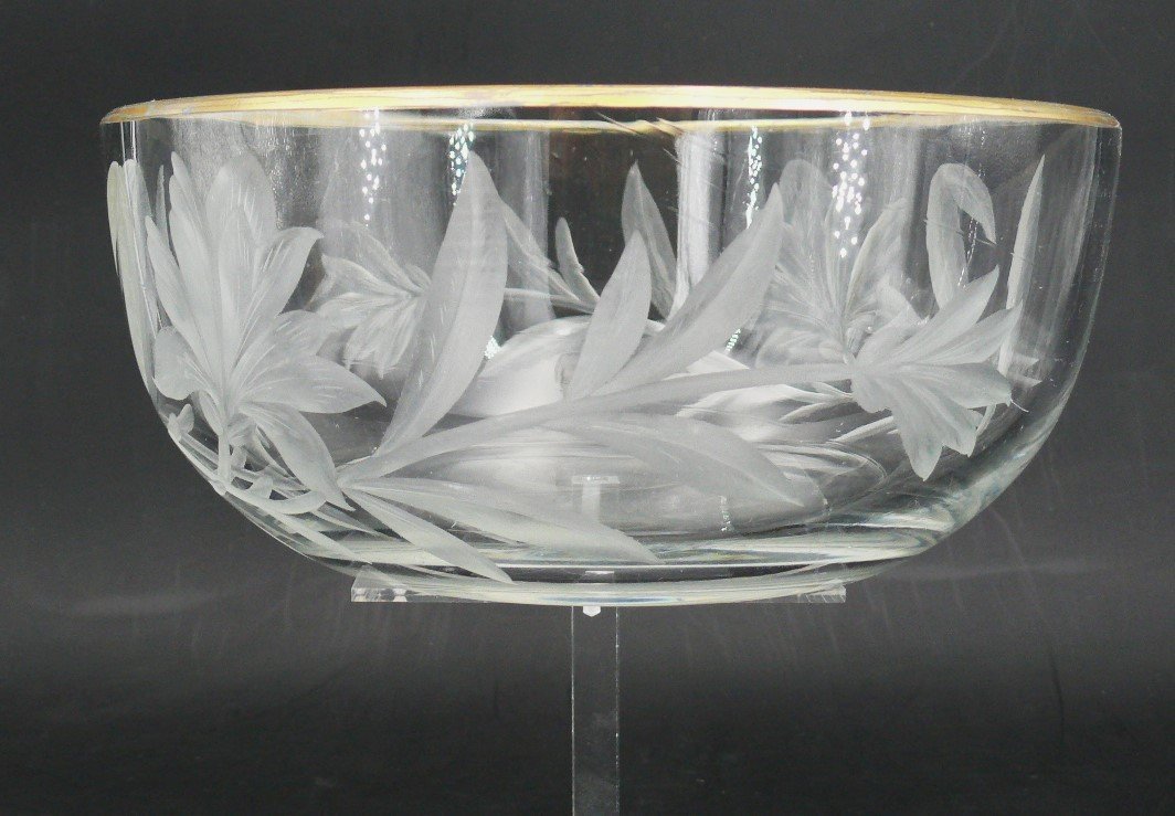 Coupe En Cristal Taillé Karlsbad Möser, Art Nouveau, Décor Floral Gravé.-photo-1