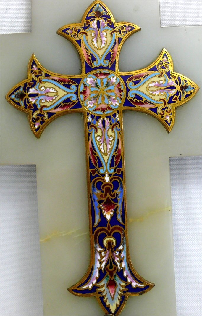 Grand Bénitier Et Crucifix émaillé, Onyx, 31,5 Cm, 1,3 Kg, Excellent état.-photo-4