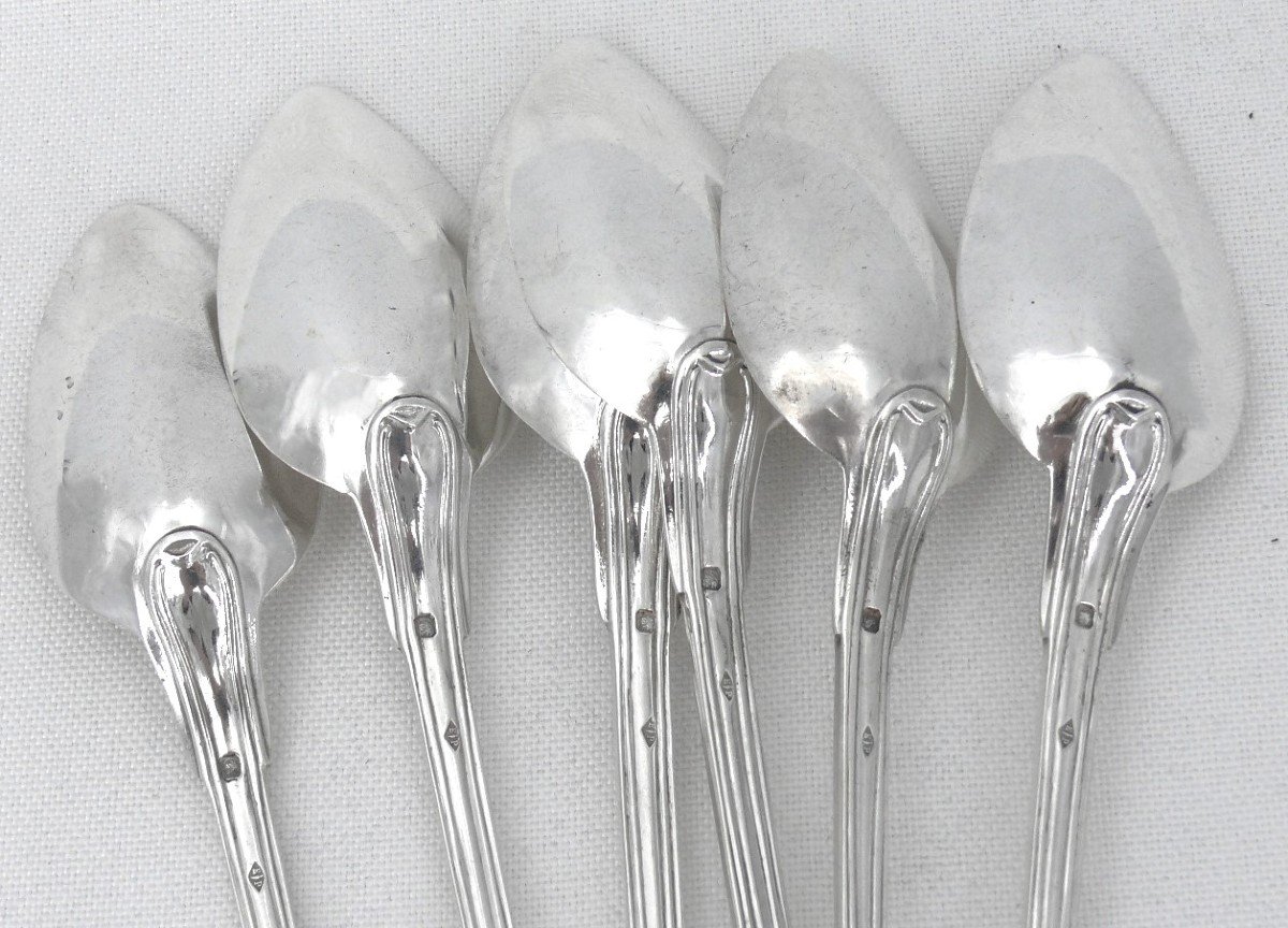 Puiforcat, 6 Dessert/dessert Spoons, Fillet Model, 18.5 Cm, Sterling Silver Minerva.-photo-5